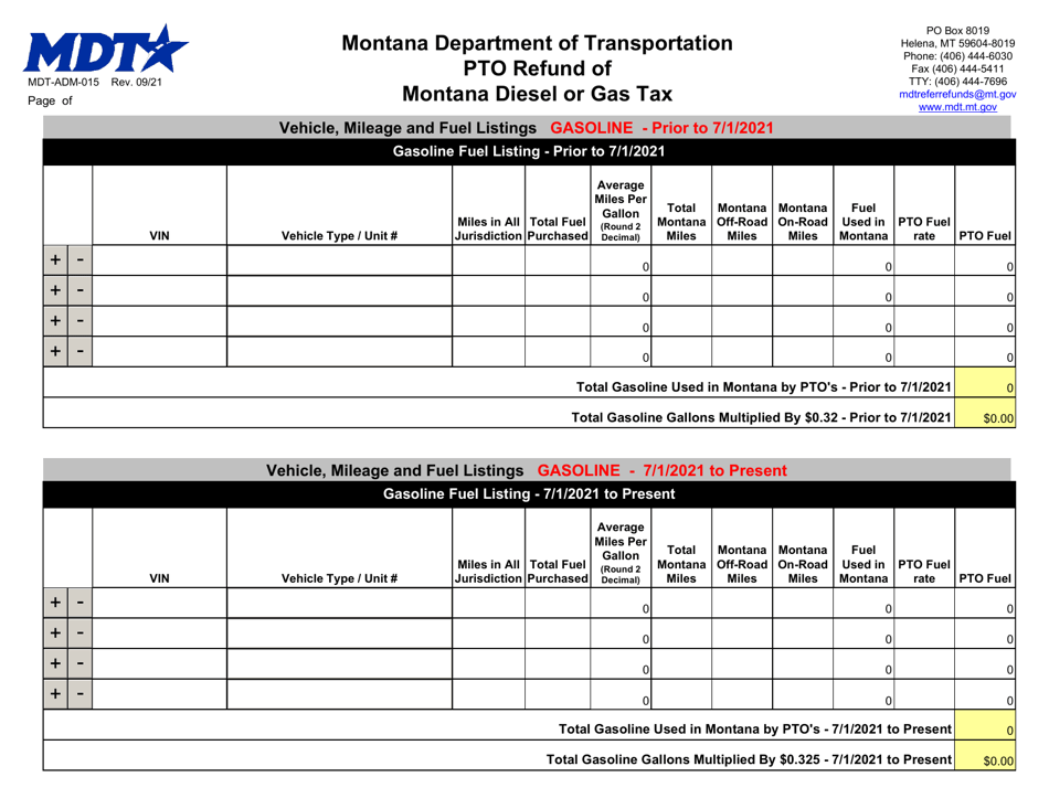 Form MDT-ADM-015 Pto Refund of Montana Diesel and / or Gas Tax Application - Montana, Page 3