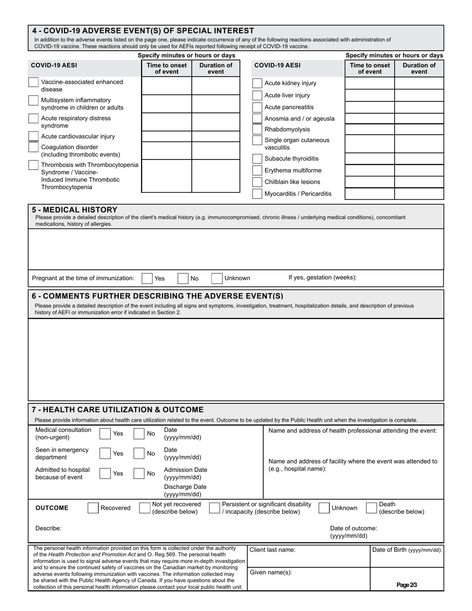 Report of Adverse Event Following Immunization (Aefi) - Ontario, Canada, Page 2