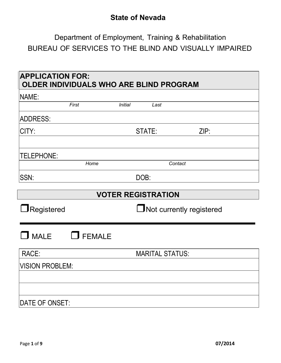 Application for Older Individuals Who Are Blind Program - Nevada, Page 1