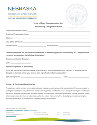 Document preview: Line of Duty Compensation Act Beneficiary Designation Form - Nebraska