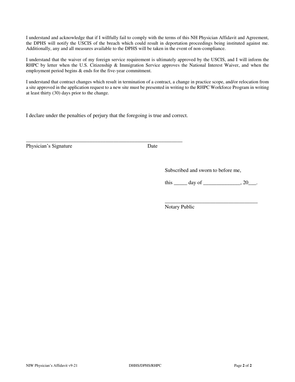 Physicians Affidavit and Agreement - New Hampshire, Page 2