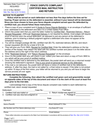 Form CC3:14 &quot;Fence Dispute Complaint Certified Mail Instruction and Return&quot; - Nebraska