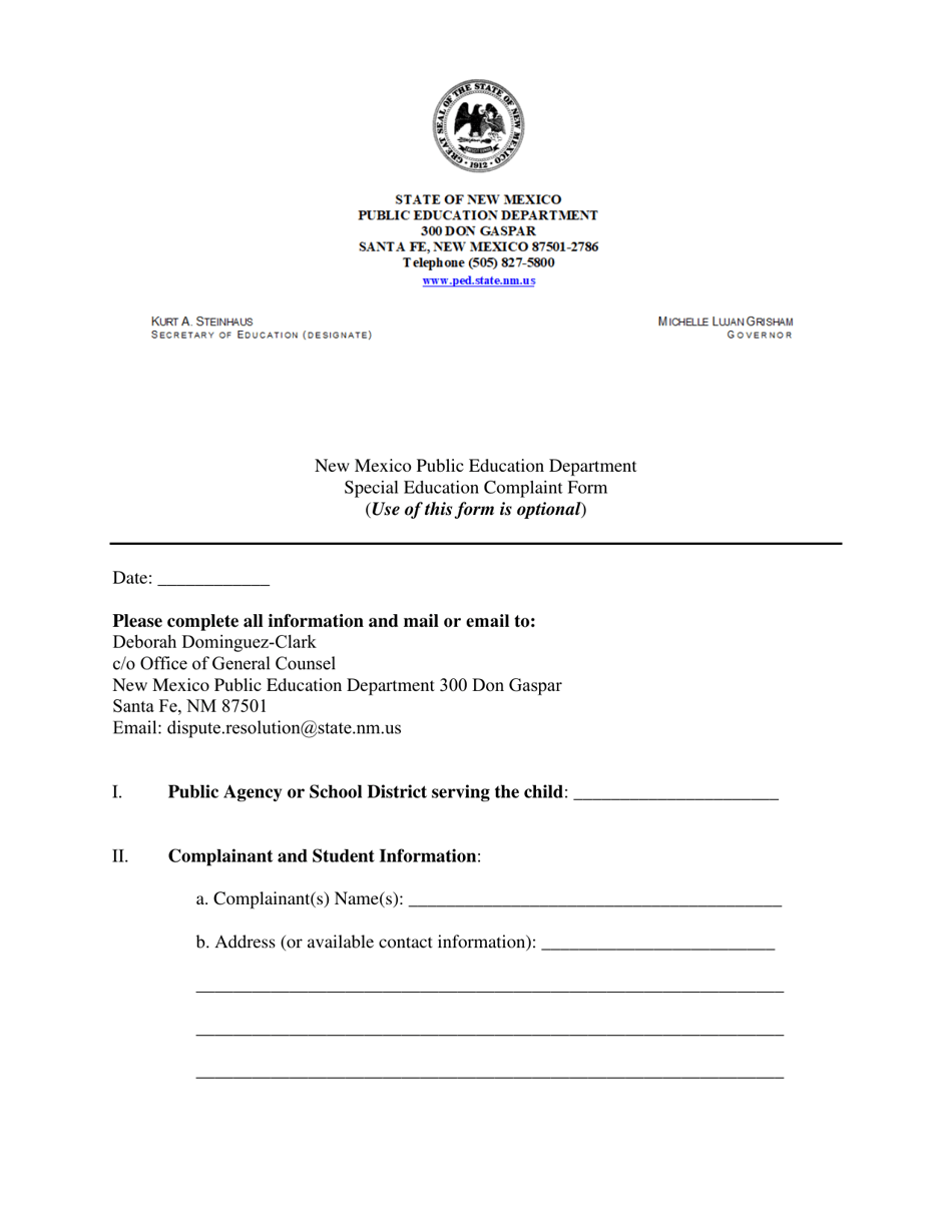 Special Education Complaint Form - New Mexico, Page 1