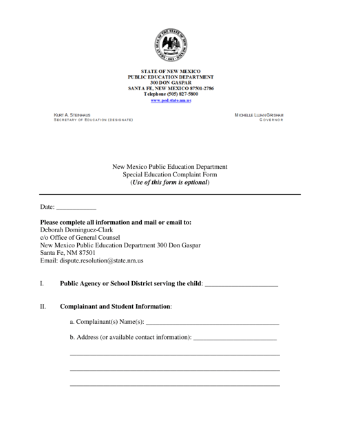 Special Education Complaint Form - New Mexico
