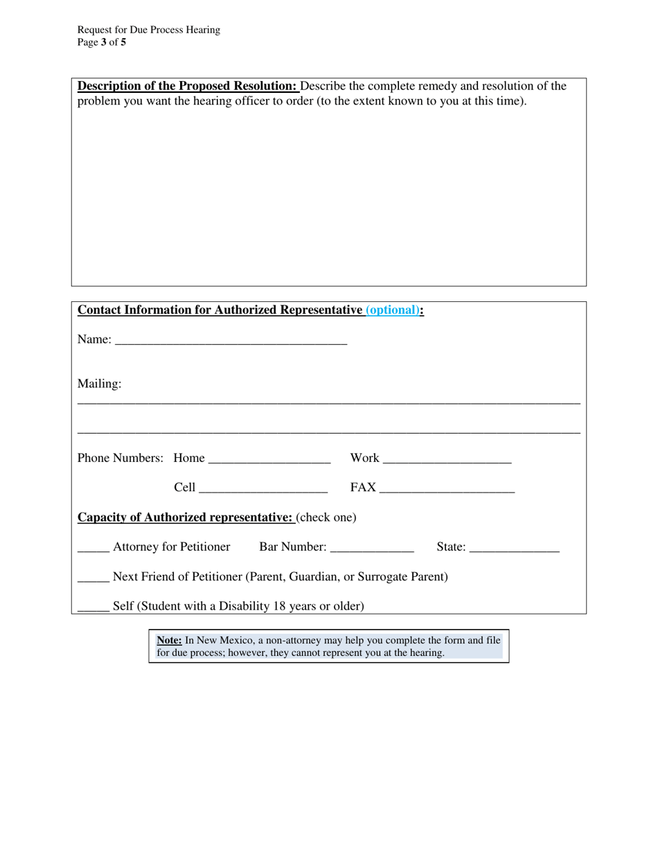 Request for Special Education Due Process Hearing and Required Notice Model Form - New Mexico, Page 3
