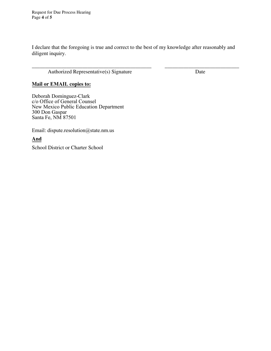 Request for Special Education Due Process Hearing and Required Notice Model Form - New Mexico, Page 4