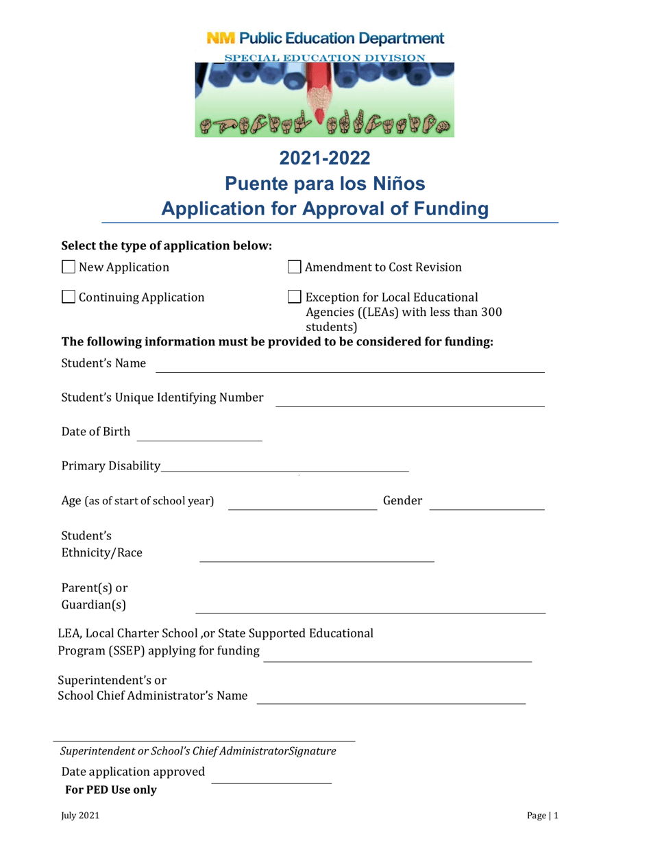 Application for Approval of Funding - New Mexico (English / Spanish), Page 1