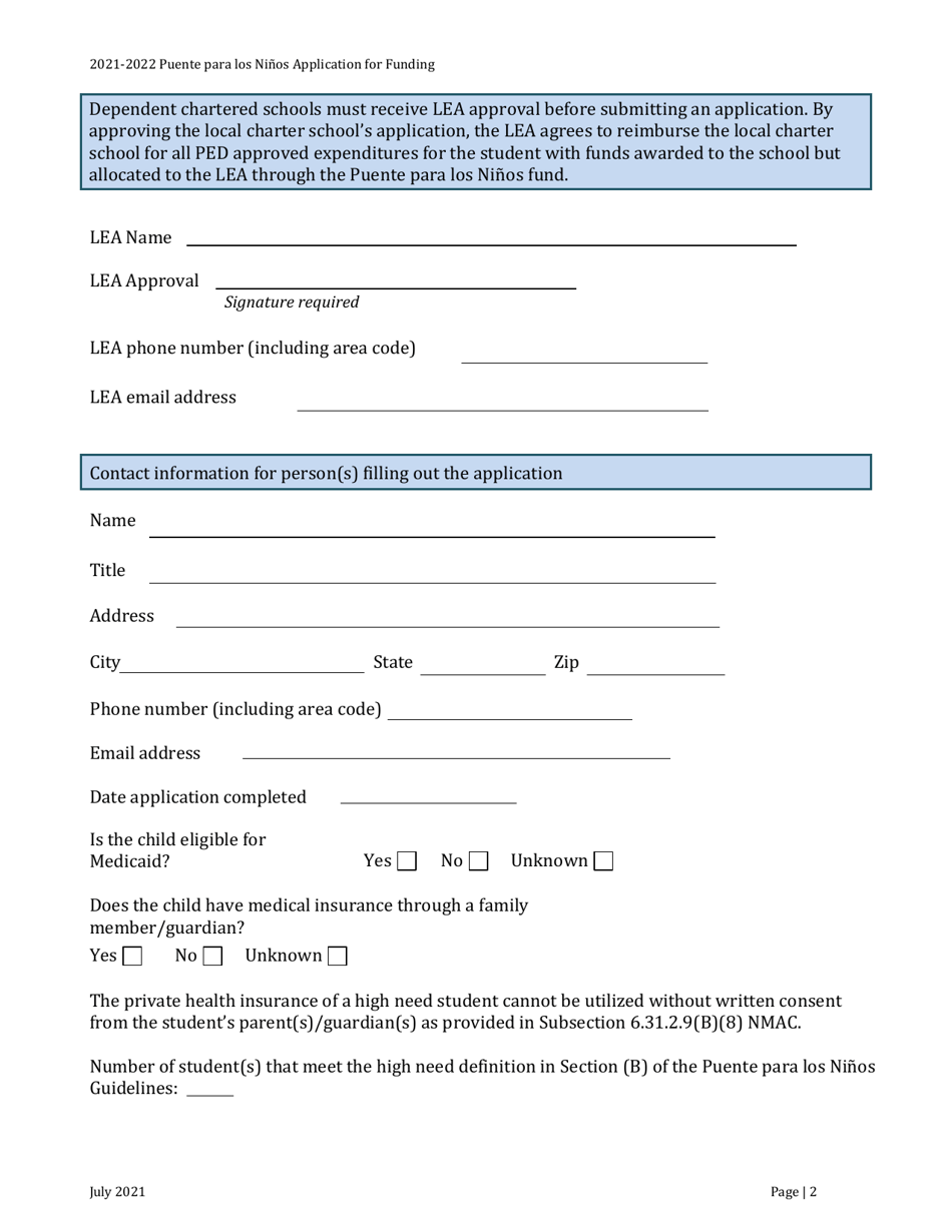 Application for Approval of Funding - New Mexico (English / Spanish), Page 2