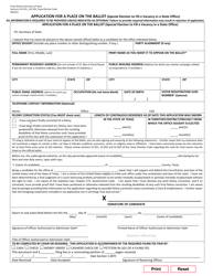 Application for a Place on the Ballot (Special Election to Fill a Vacancy in a State Office) - Texas