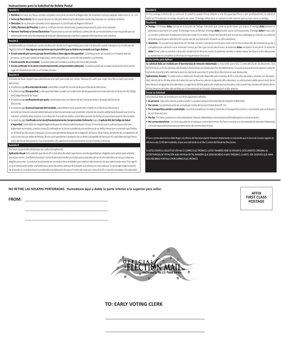 Solicitud De Boleta Postal - Texas (Spanish), Page 2