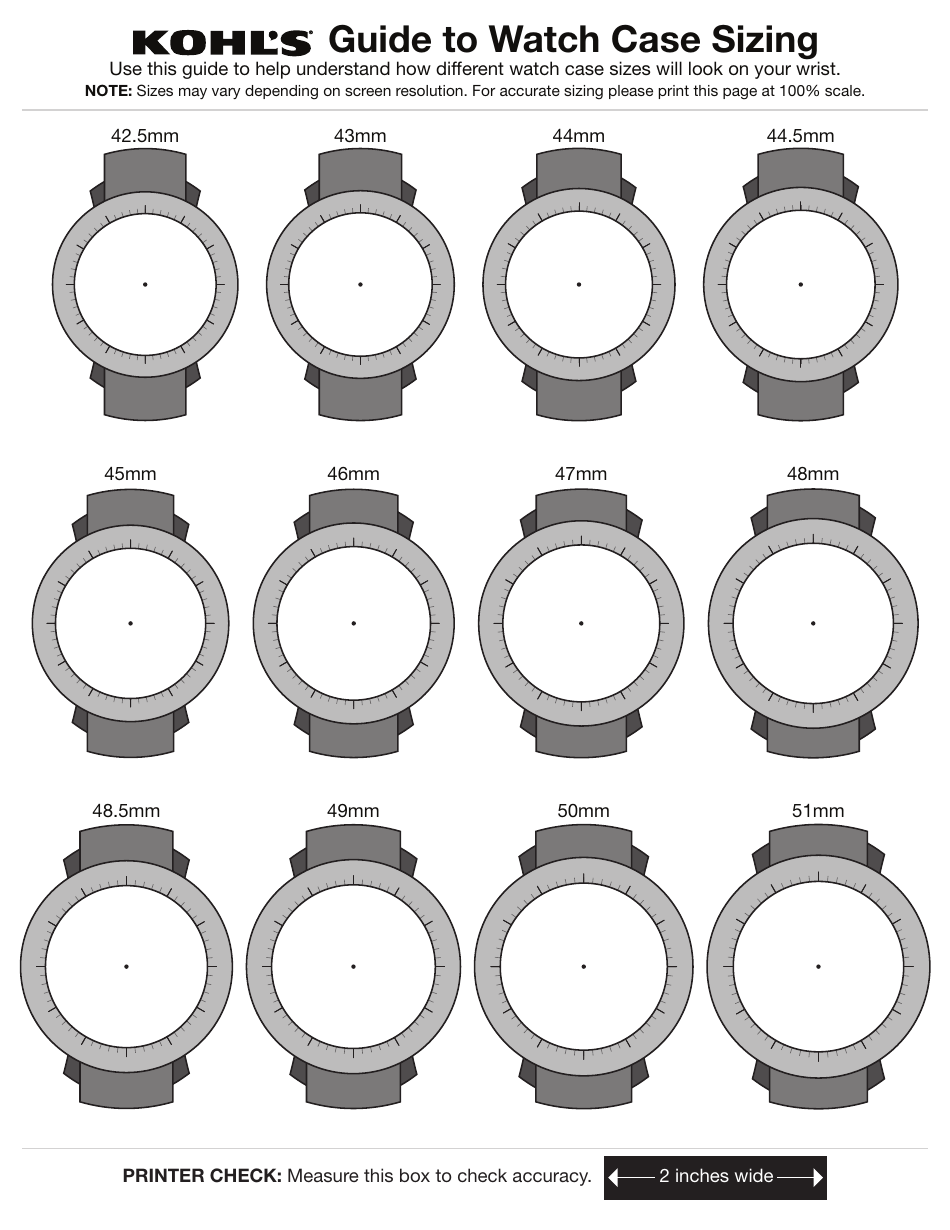 Kohls Watch Sizing Guide Sheet, Page 2