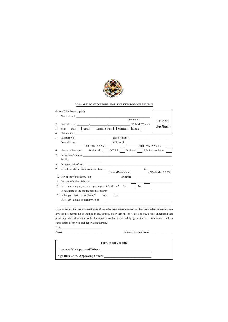 Bhutan Visa Application Form Fill Out Sign Online And Download PDF Templateroller