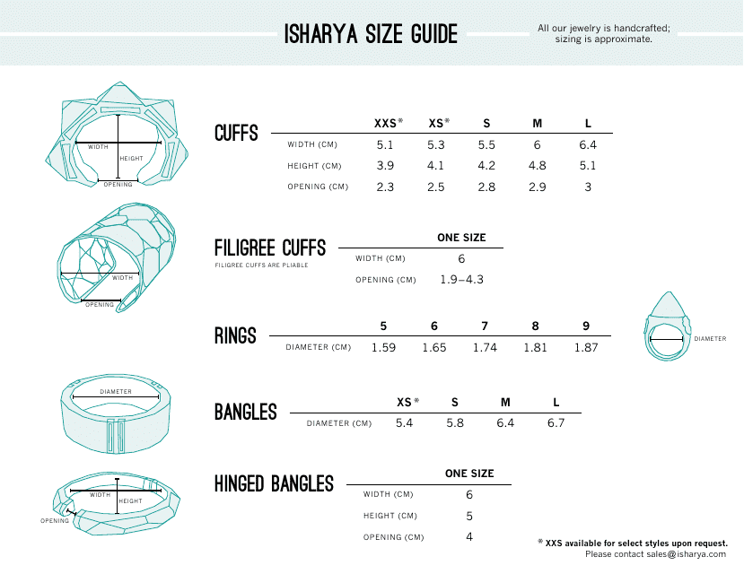 Jewelry Size Chart - Isharya