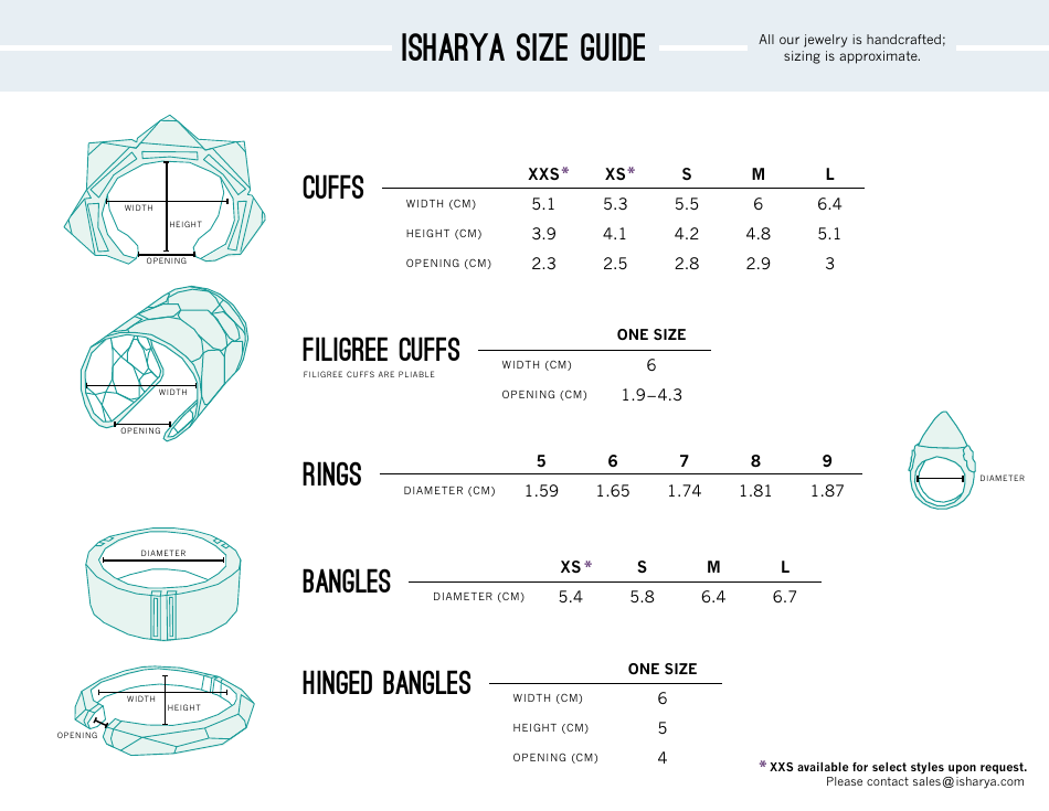 Jewelry Size Chart - Isharya Download Printable PDF | Templateroller