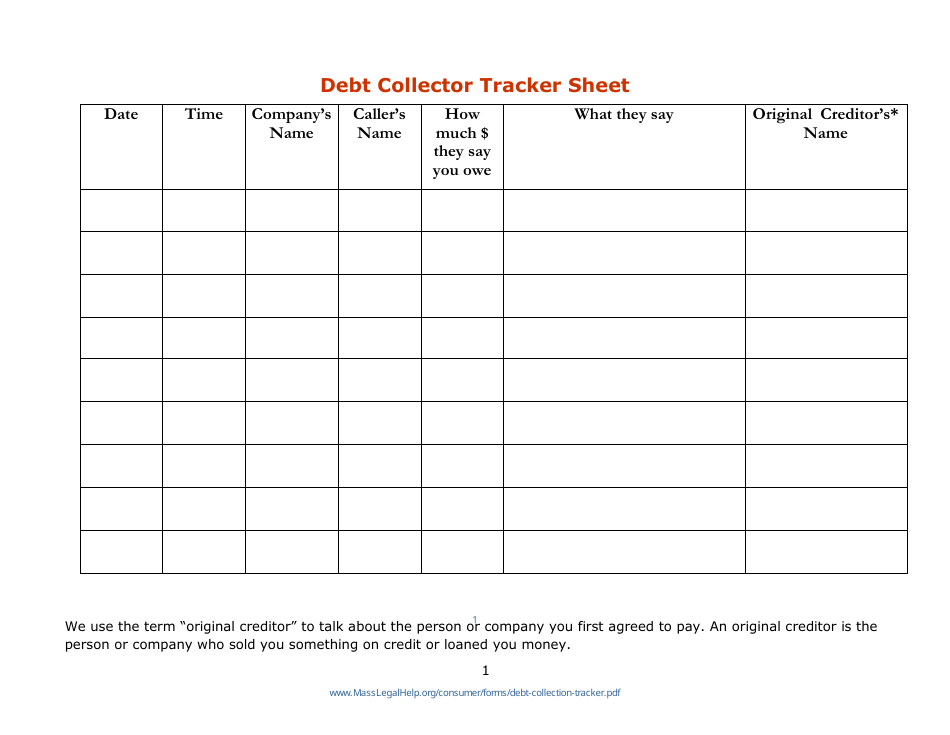 Debt Collector Tracker Sheet Template, Page 2