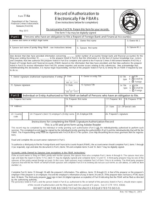 FinCEN Form 114A  Printable Pdf