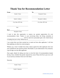 Document preview: Thank You for Recommendation Letter Template - Career