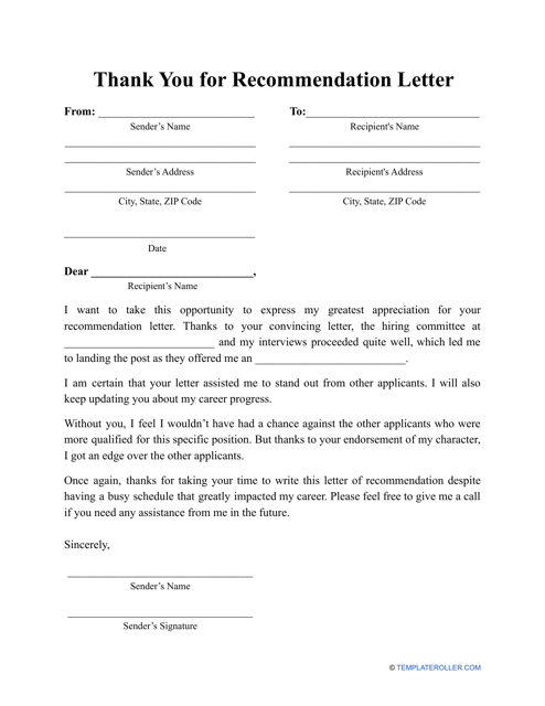 Thank You for Recommendation Letter Template - Career