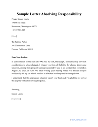 Document preview: Sample Letter Absolving Responsibility