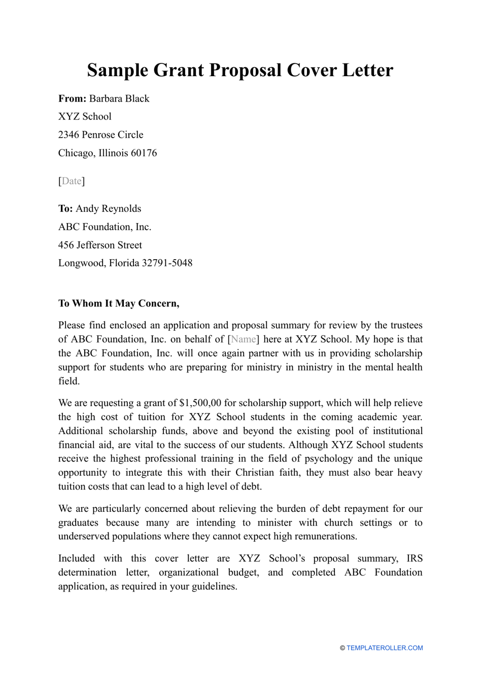 grant proposal cover letter pdf