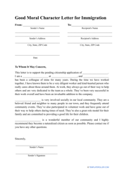 Document preview: Good Moral Character Letter for Immigration Template