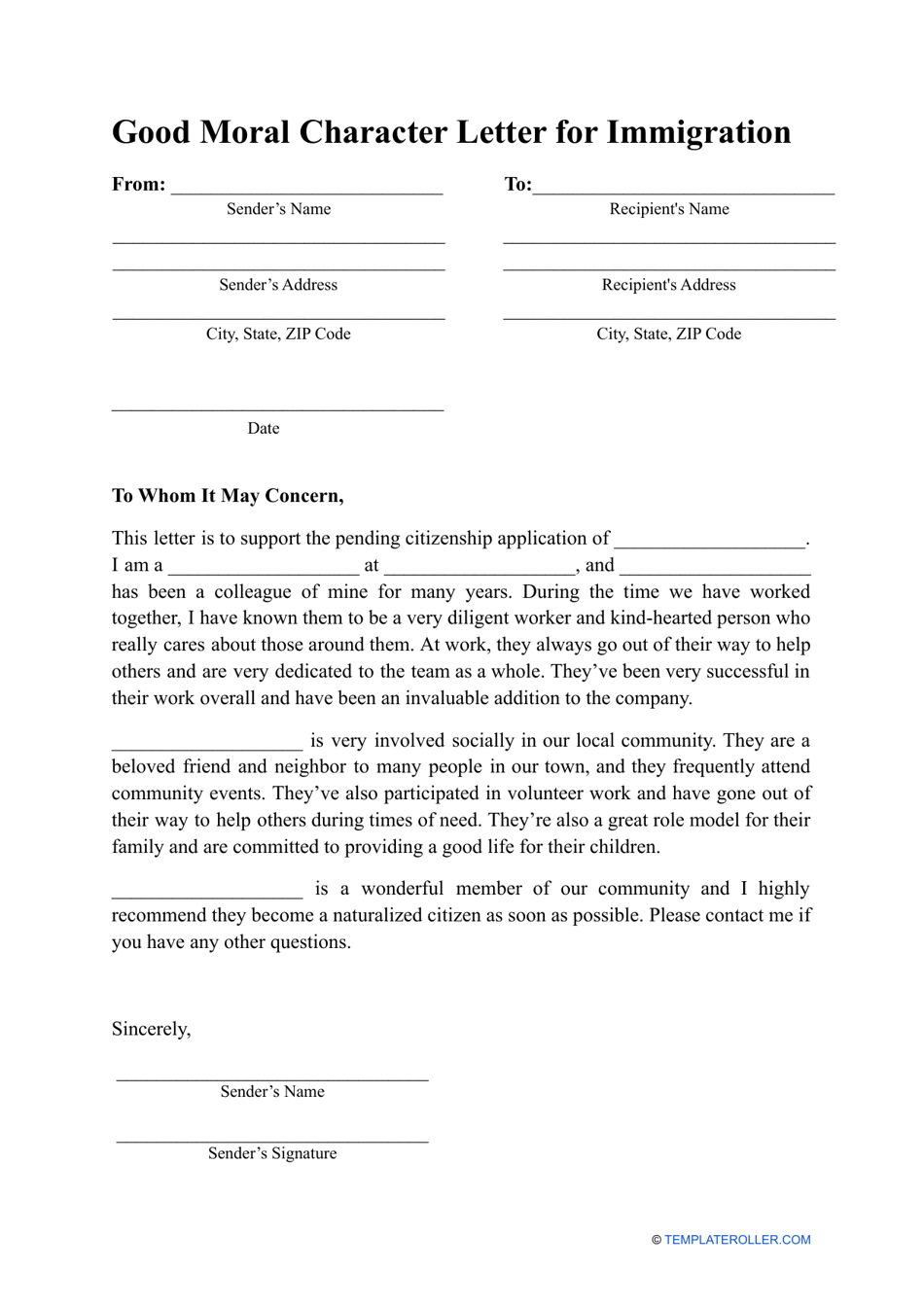 Good Moral Character Letter For Immigration Template Download Printable 