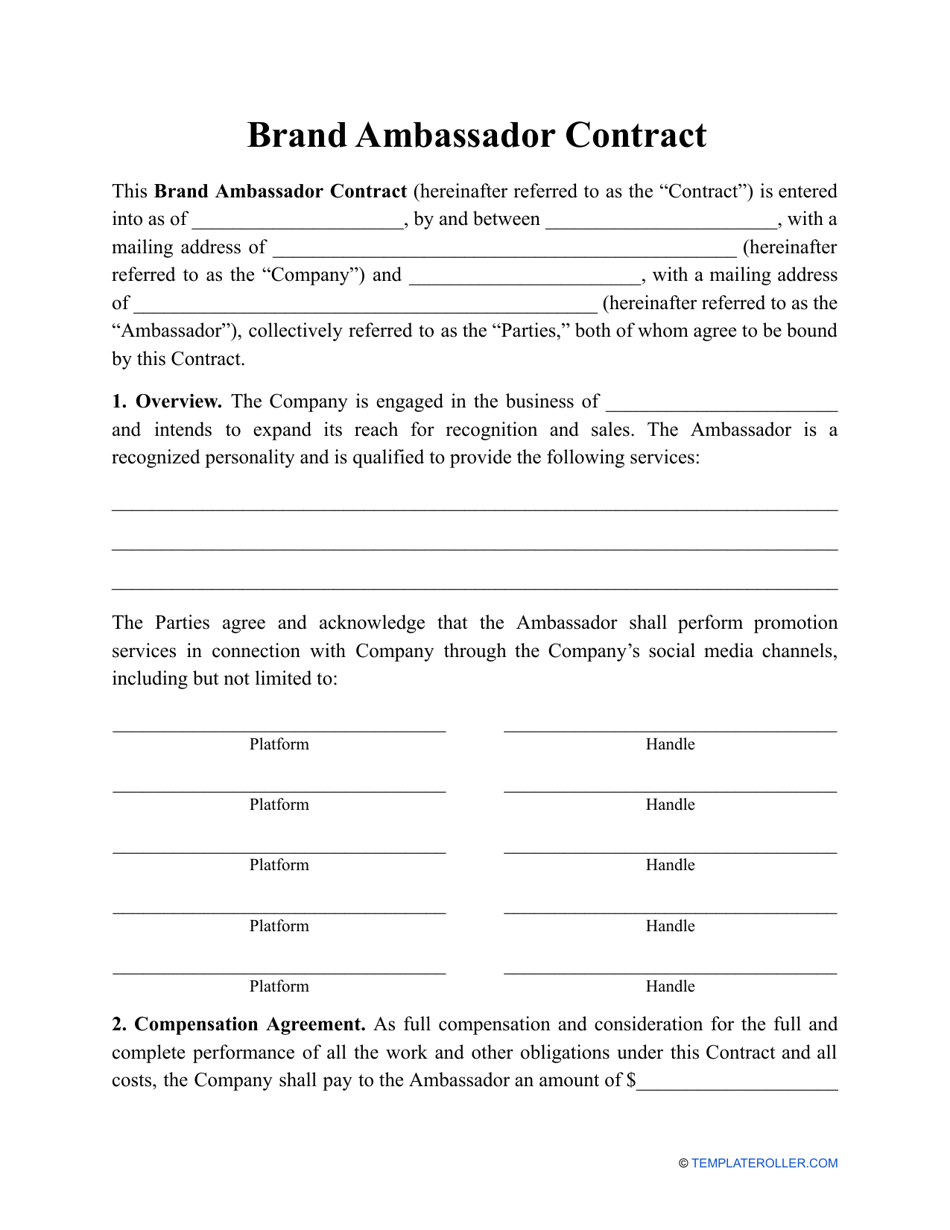 Brand Ambassador Contract Template, Page 1