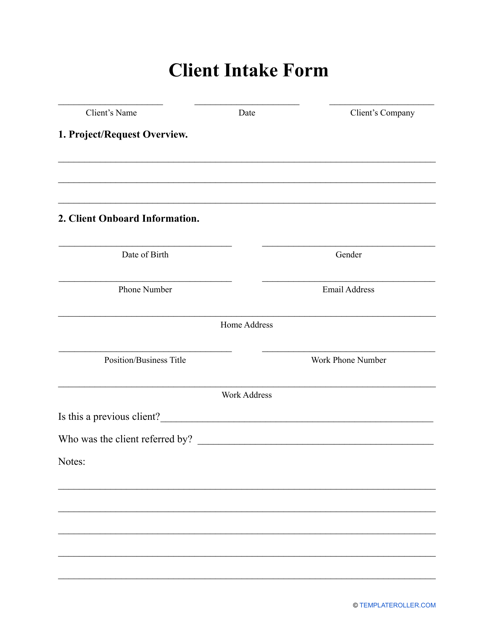 Client Intake Form - Black and White Download Pdf