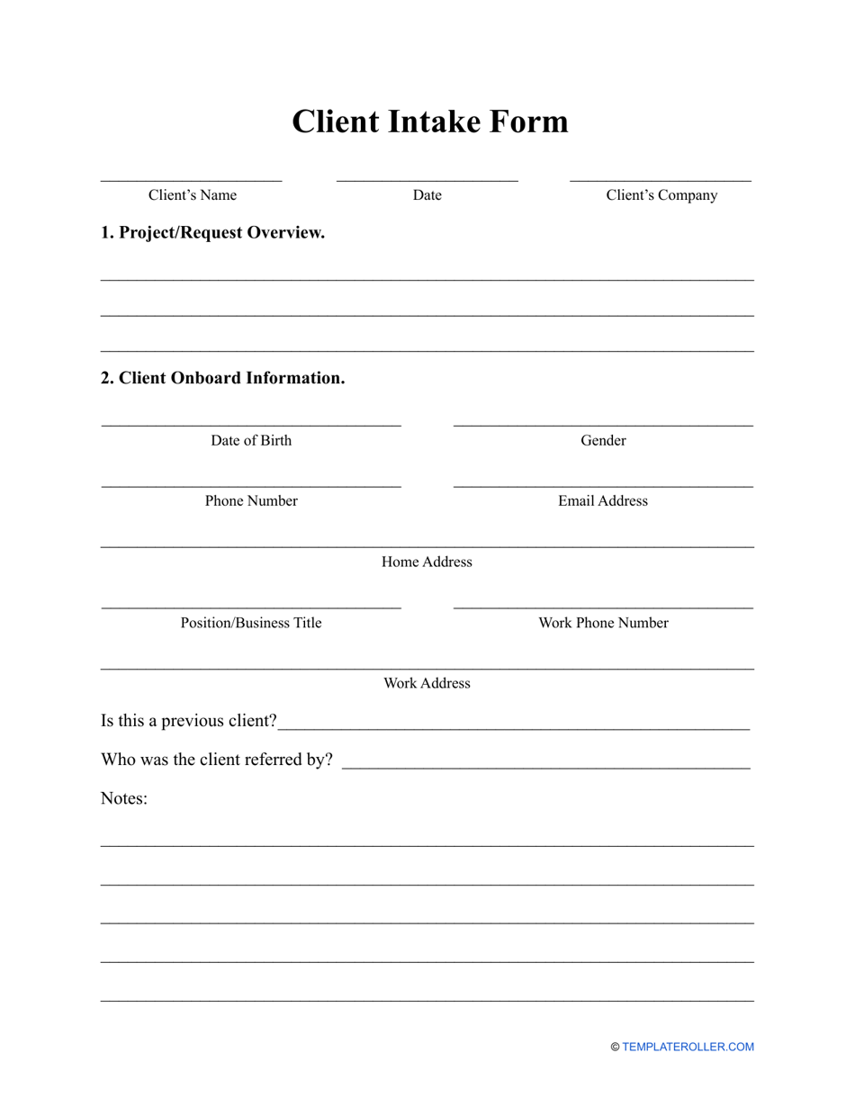 Client Intake Form - Black and White, Page 1