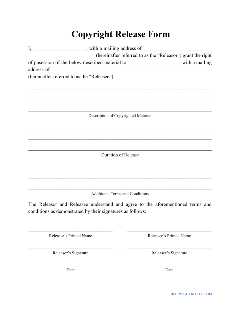Copyright Release Form, Page 1