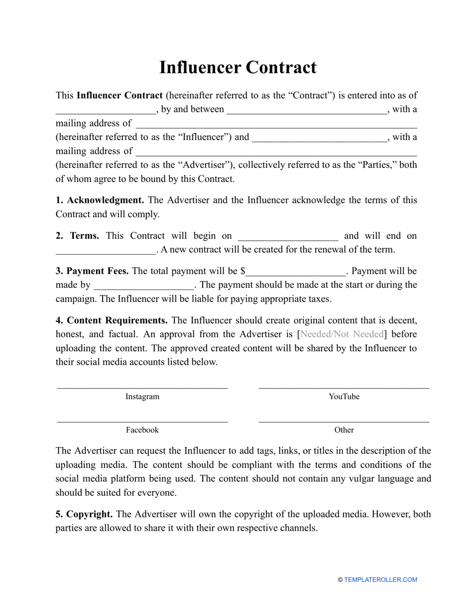 Influencer Contract Template, Page 1