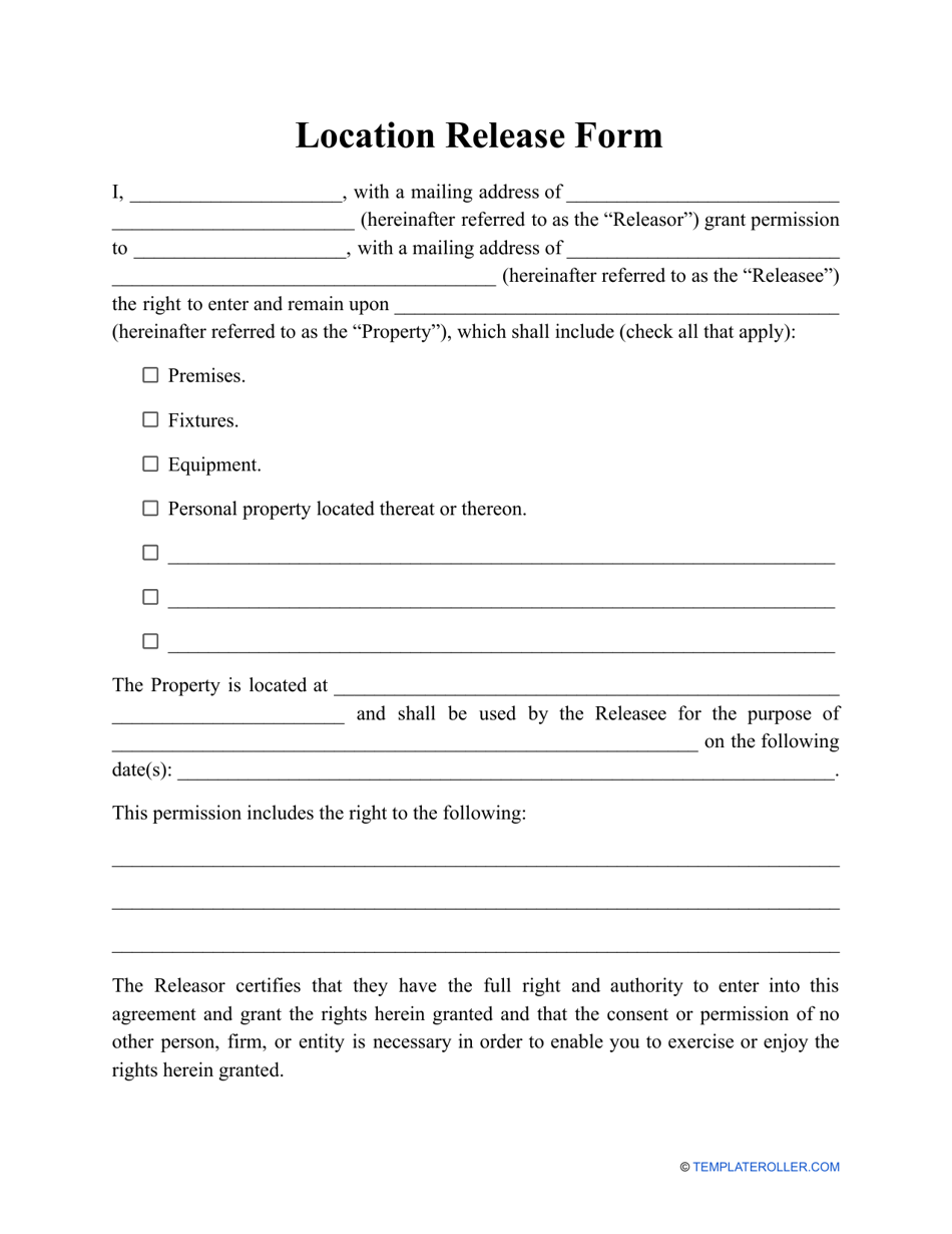 Location Release Form Fill Out, Sign Online and Download PDF