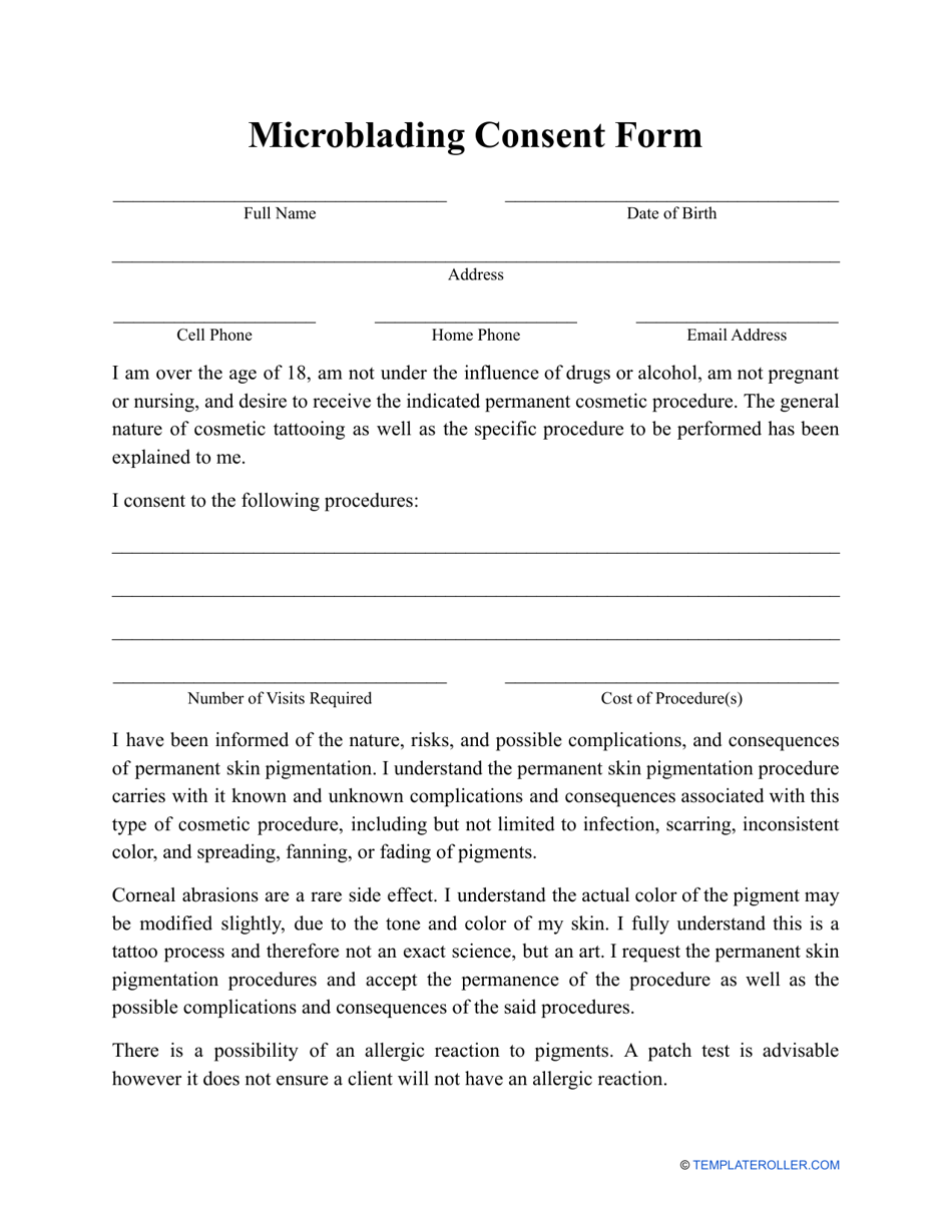 Microblading Consent Form, Page 1
