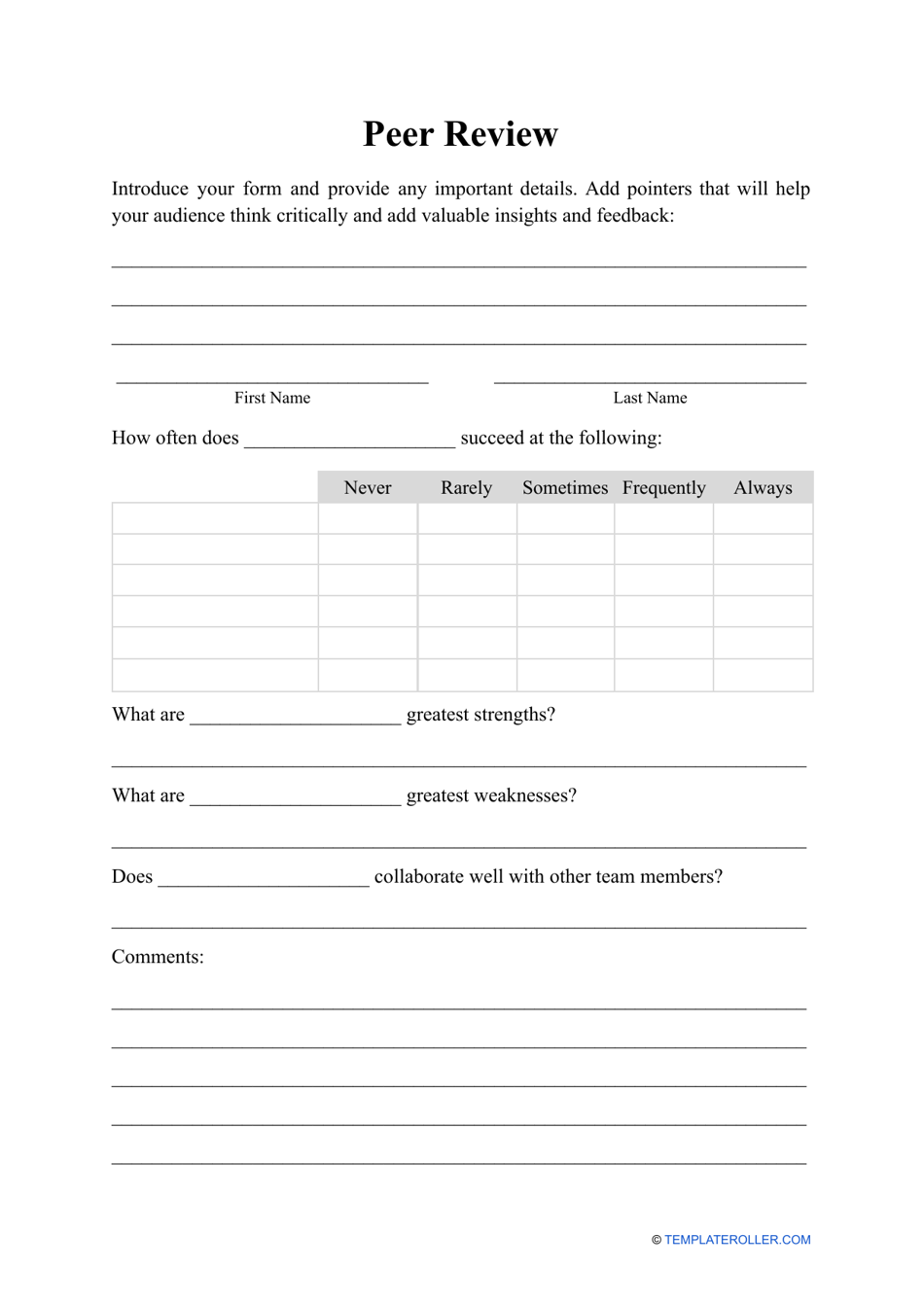 Peer Review Template - Fill Out, Sign Online and Download PDF ...