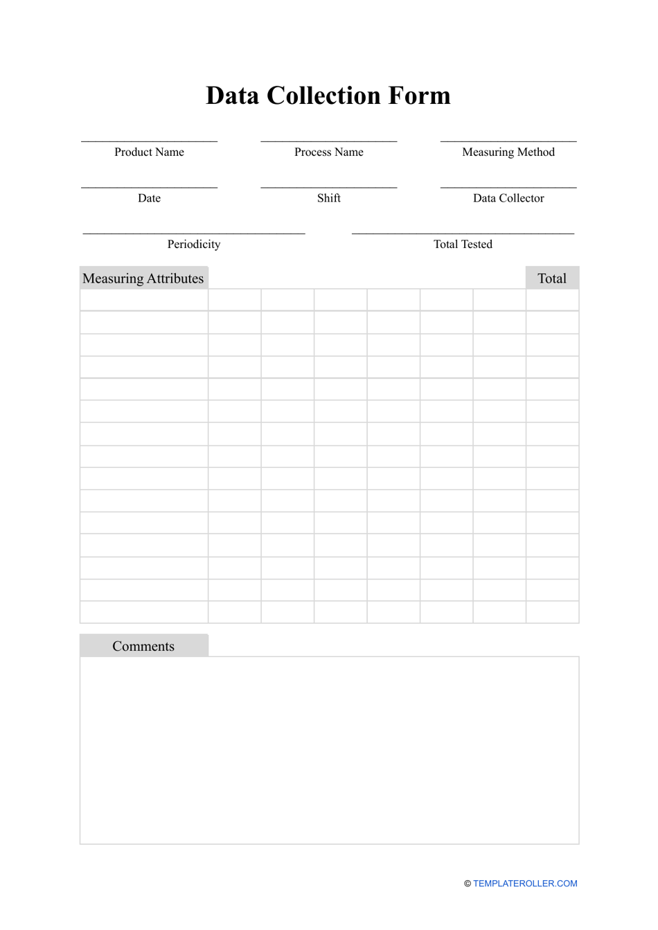 Data Collection Form, Page 1