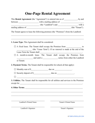 One-Page Rental Agreement Template