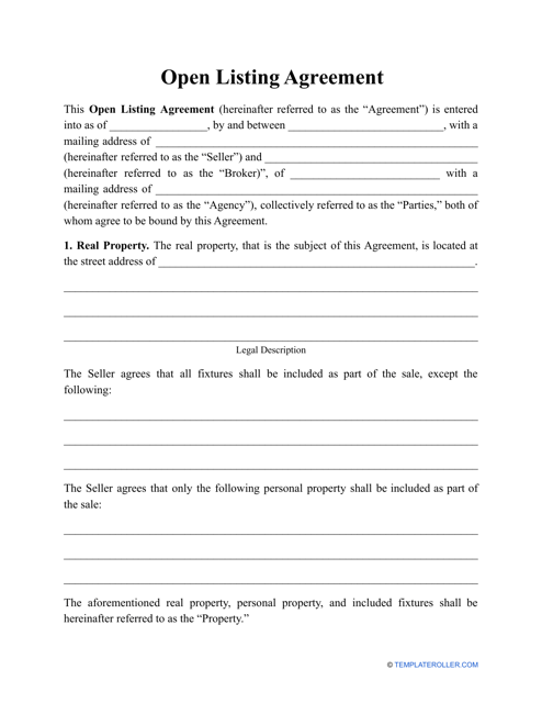 &quot;Open Listing Agreement Template&quot; Download Pdf