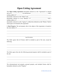 Open Listing Agreement Template