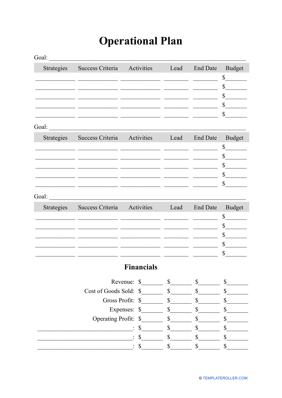 Operational Plan Template, Page 1
