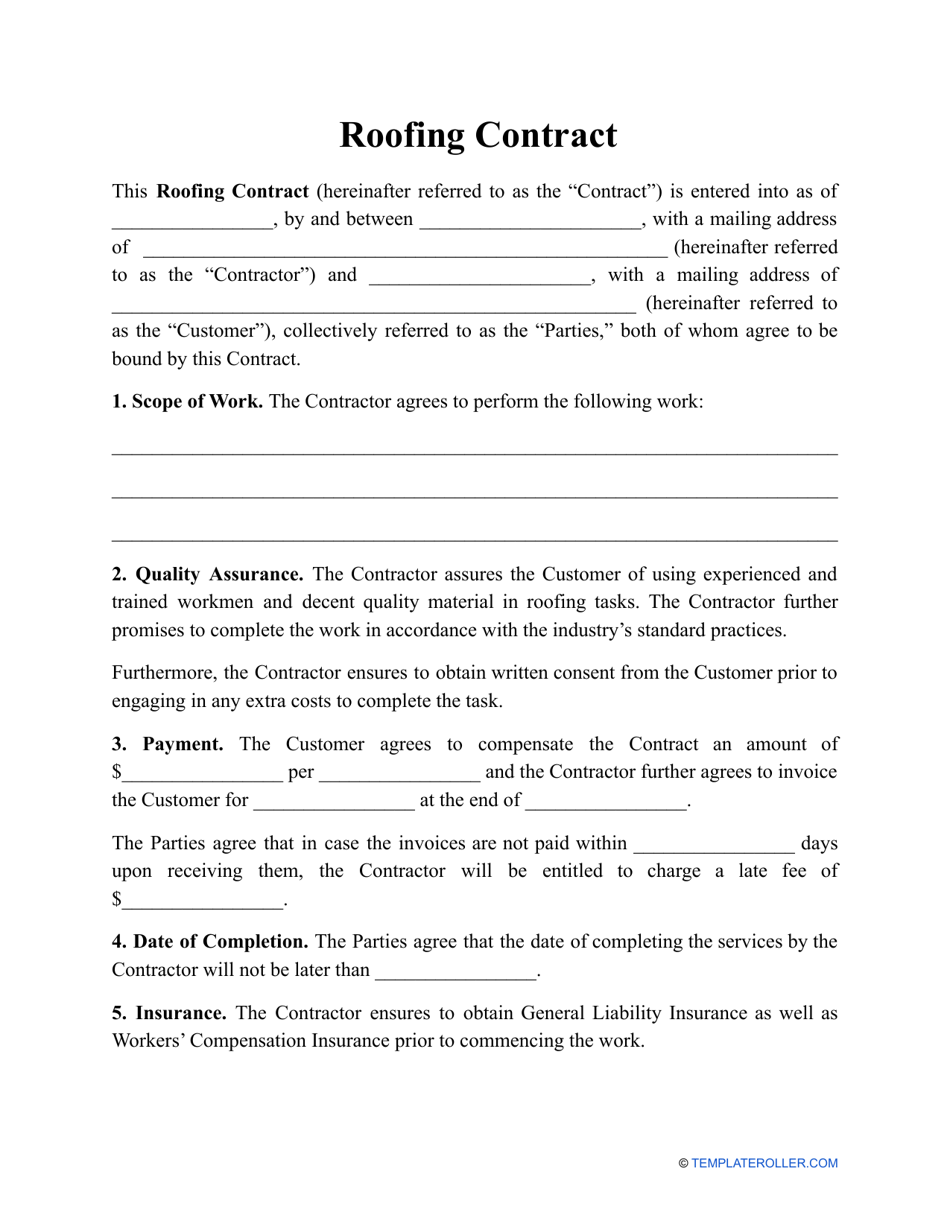 Roofing Contract Template Fill Out Sign Online And Download PDF