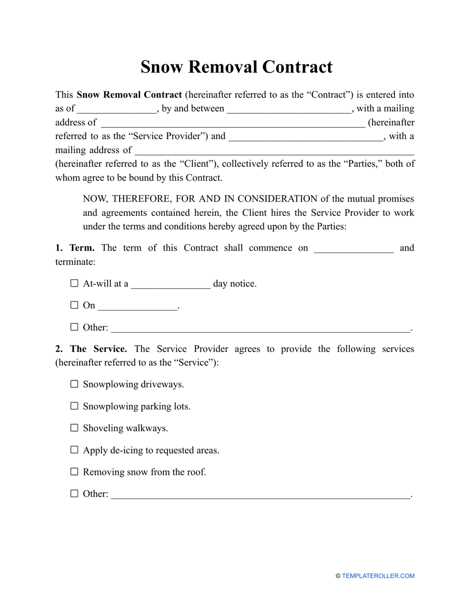 Snow Removal Contract Template, Page 1