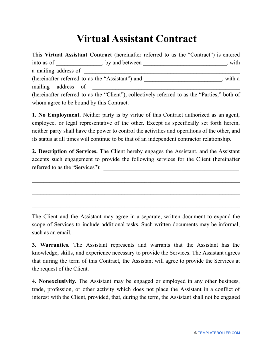 Virtual Assistant Contract Template, Page 1