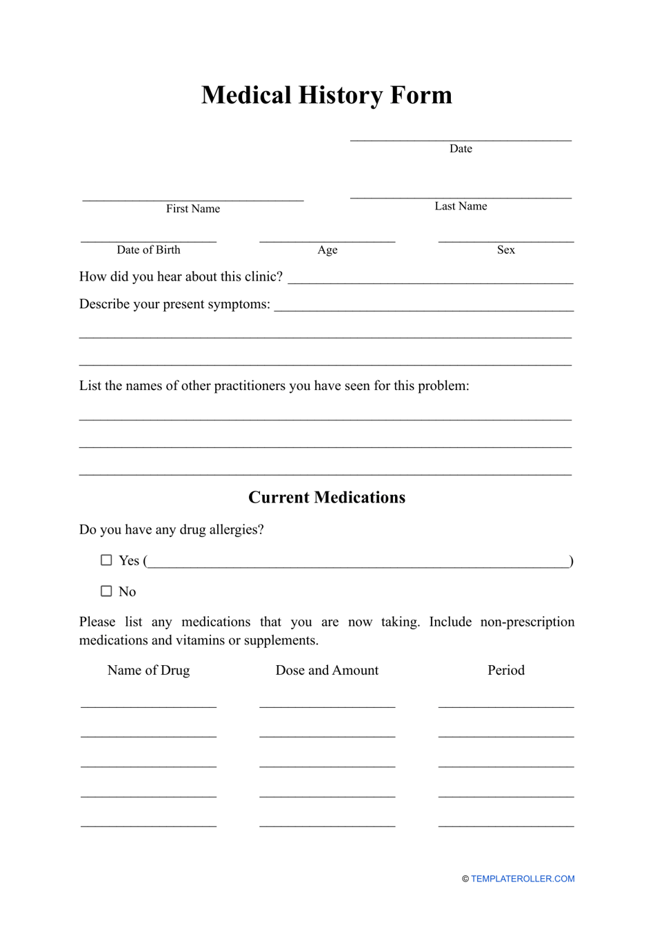 Medical History Form - Fill Out, Sign Online and Download PDF ...