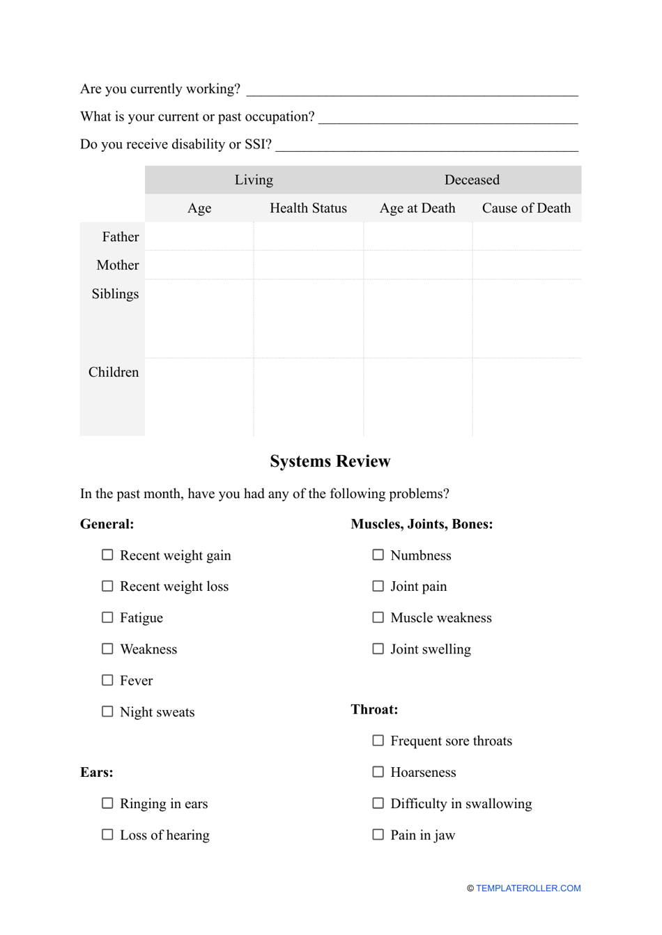 Medical History Form, Page 3