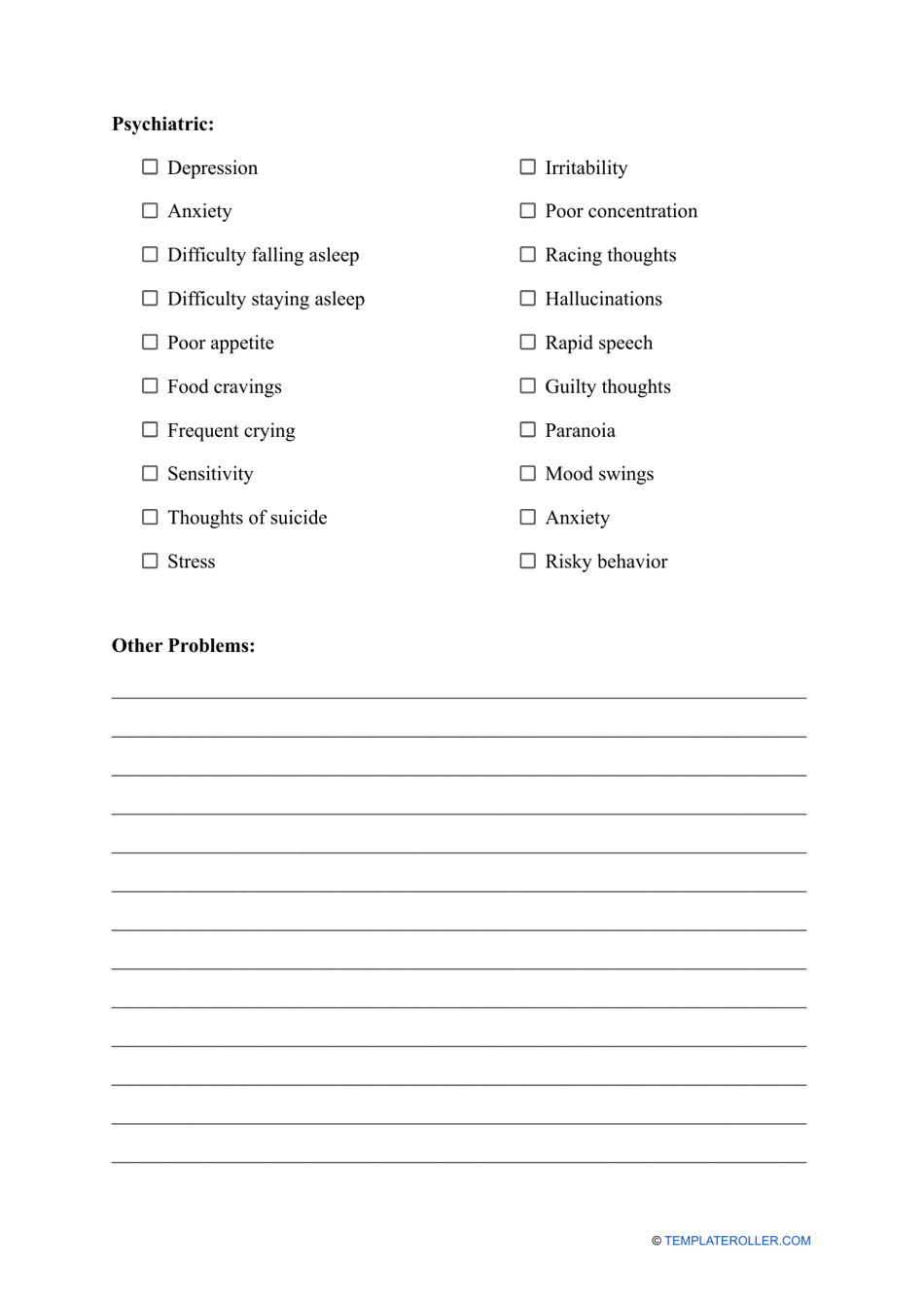 Medical History Form, Page 5