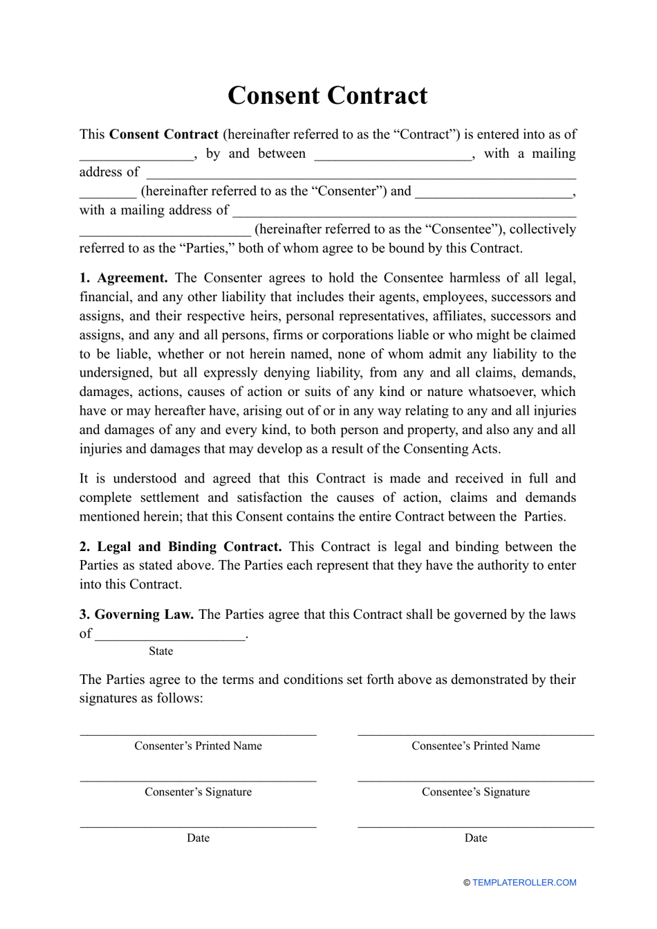 Consent Contract Template Fill Out Sign Online And Download Pdf Templateroller 0084