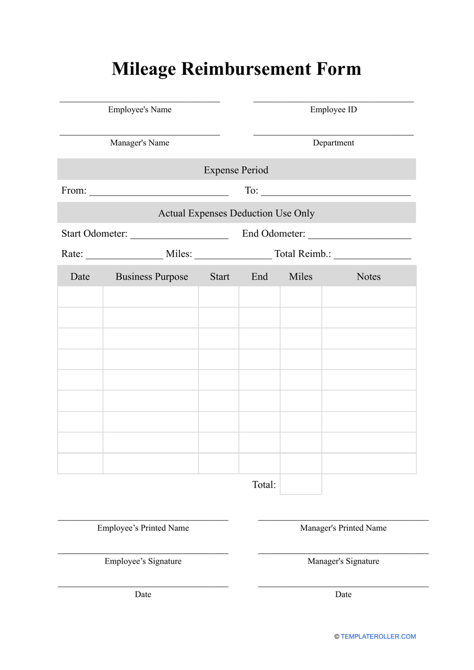 Mileage Reimbursement Form Fill Out, Sign Online and Download PDF