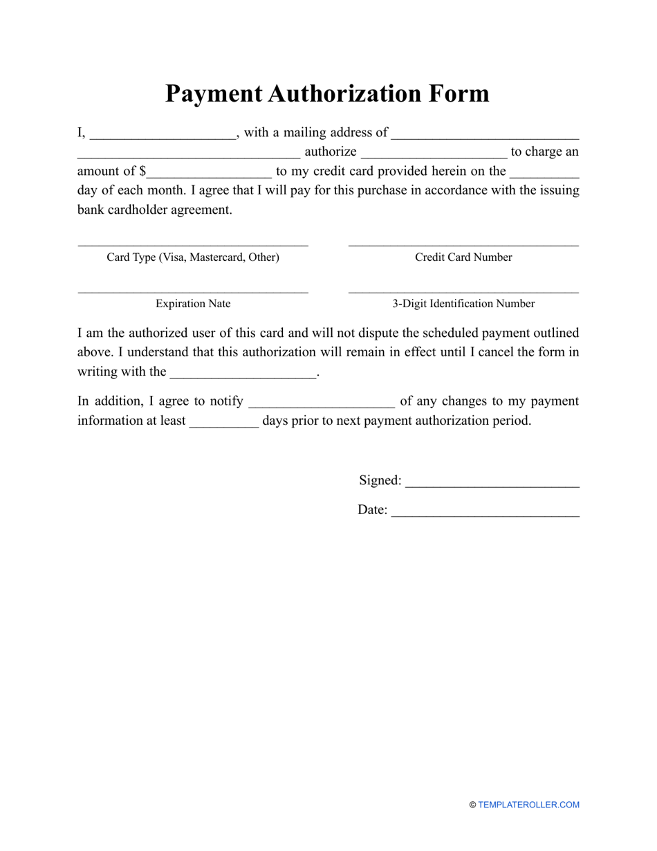 Payment Authorization Form, Page 1