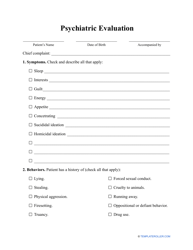 Psychiatric Evaluation Template Download Printable PDF Templateroller