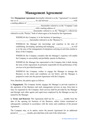 Document preview: Management Agreement Template